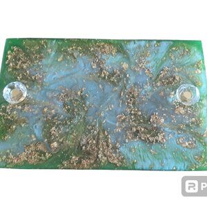 Handmade Mica Resin Vanity Tray W/ Gold Leaf & Facited Knobs